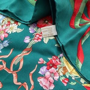 Vintage Gucci 100% Silk Scarf with Floral and Ribbon Design. Never been worn
